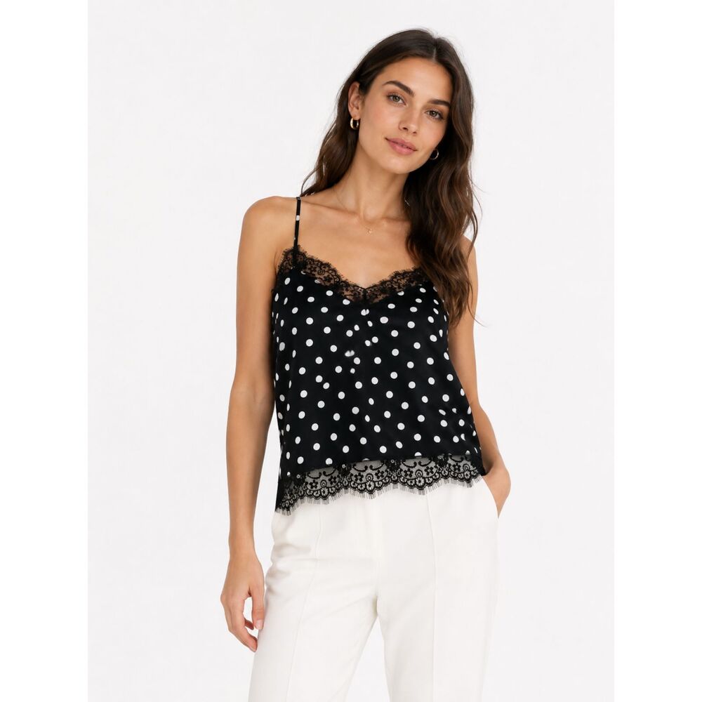Lucy Paris NEW Polka Dot Lace Trim Camisole Tank XL Black White Racerback Chic
